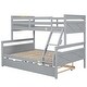 preview thumbnail 13 of 13, Grey Twin Over Full Bunk Bed with Safety Guardrail & Ladder, Wooden Bunk Bed Frame w/ Trundle, Convertible to 2 Separated Beds