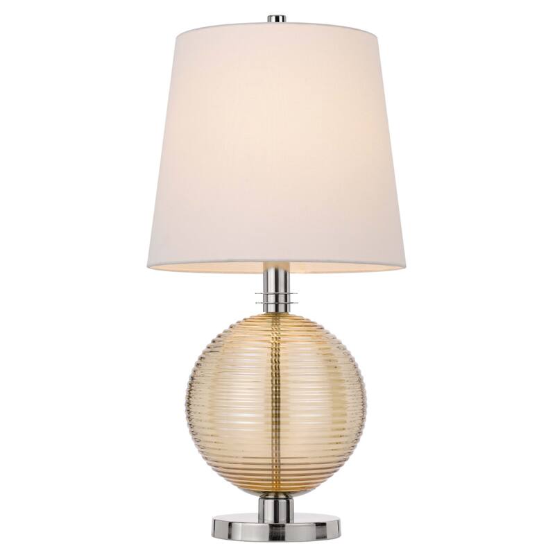 Nickel Metal Globe Table Lamp with White Empire Shade and 3 Way Switch - 14” x 14” x 28” (D x W x H)