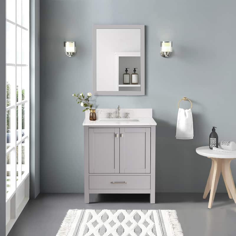 StarrySky 30 inch Undermount Single Sink Bathroom Vanity with Engineered Carrara Marble Top - Grey