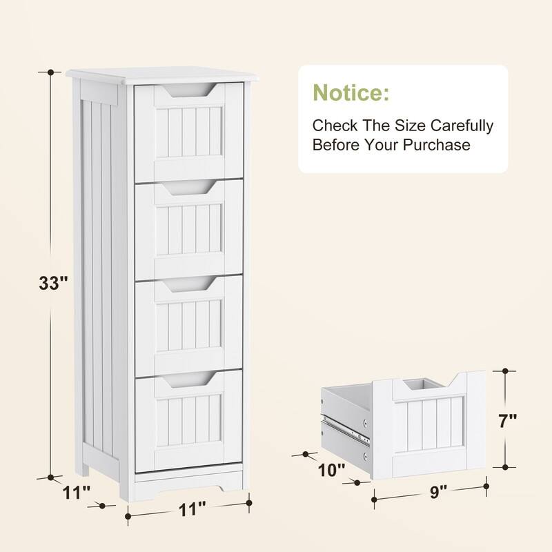 Bathroom freestanding floor standing storage cabinet with 4 drawers slim storage cabinet tall linen tower