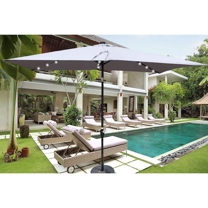 10x6.5ft Rectangular Solar LED Outdoor Umbrella with Crank and Tilt for Garden, Pool
