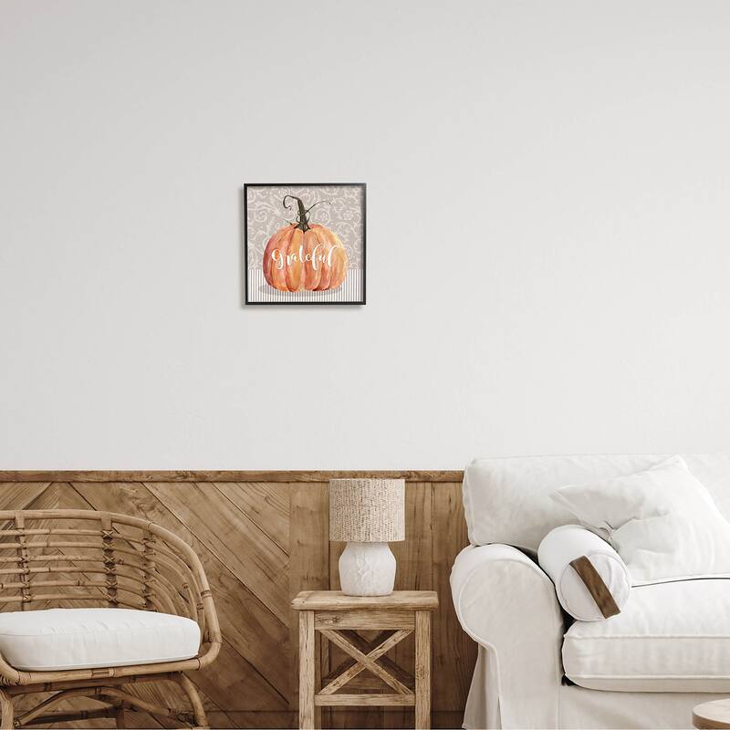 Stupell Grateful Autumnal Pattern Pumpkin Framed Giclee Art, Design by Livi Finn