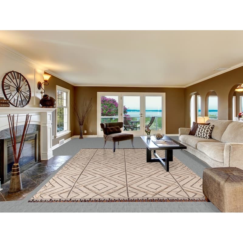All-Over Trellis Geometric Moroccan Area Rug Handmade Wool Carpet - 8'0"x 12'9"