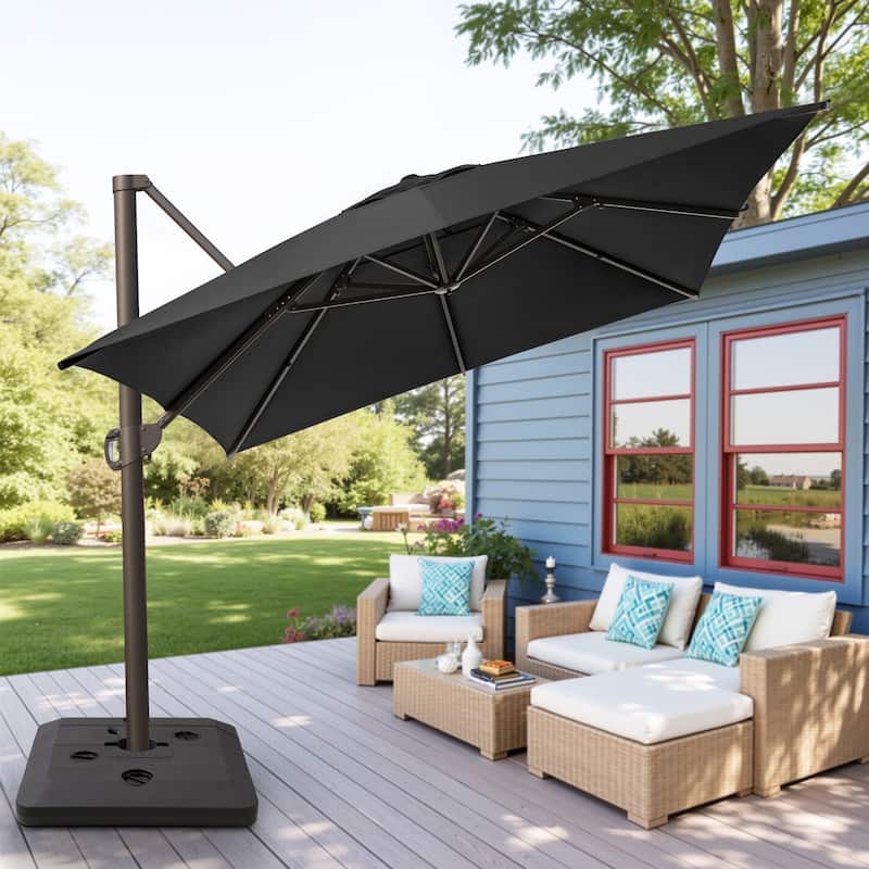 13 ft x 10 ft Outdoor Aluminum Patio Cantilever Offset Umbrella with Base - Black
