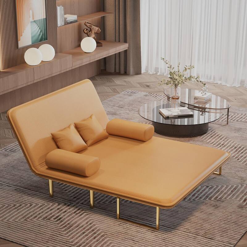 Convertible Futon Sofa Bed with Double Chaise and Tapered Legs Bed