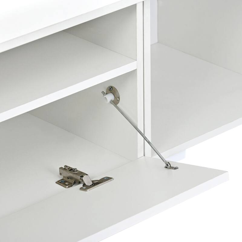 3-Piece Extended TV Stand with Color-Changing LED Lights - Rattan Style, Push-to-Open Doors, 82" Entertainment Center