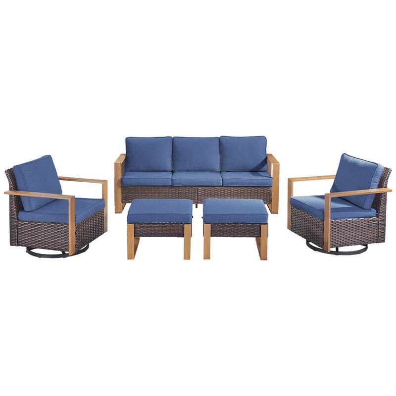 Pocassy Outdoor Sofa, Swivel Chair, Patio Chair Ottoman Set