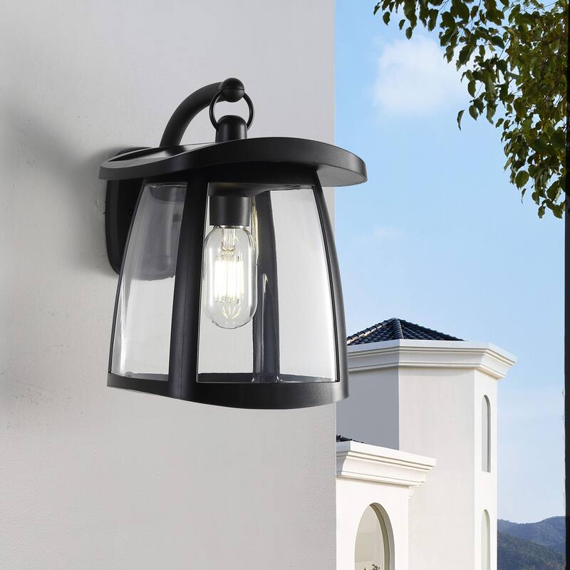 Black IP54 Waterproof Solar Wall Lanterns, 4 Lighting Modes with Button Control, Outdoor Hanging Lights with 2 Solar Panels