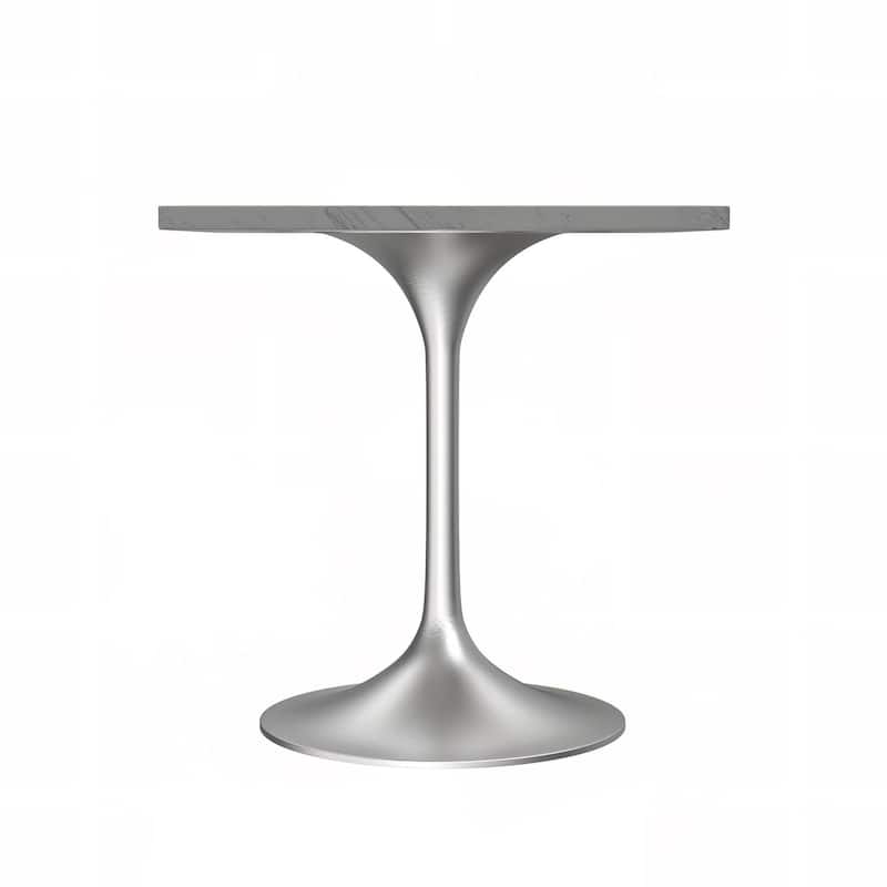 LeisureMod Verve Square Dining Table with White Marbleized Resin Top and Modern Brushed Steel Base for Kitchen