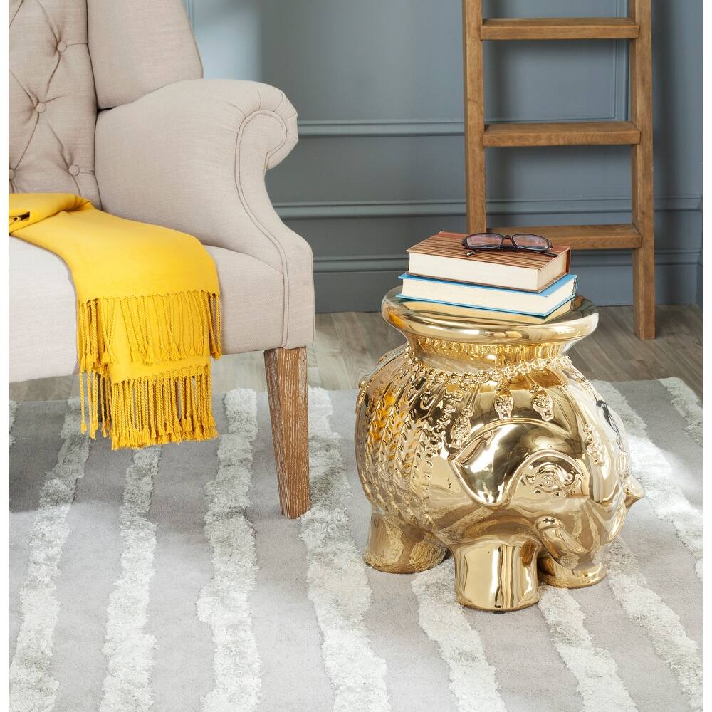 SAFAVIEH Paradise Ainara Elephant White Ceramic Decorative Garden Stool