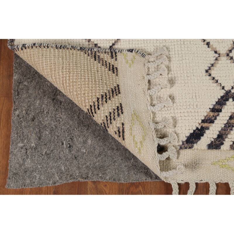 Beige Trellis Moroccan Oriental Area Rug Hand-Knotted Wool Carpet - 6'3"x 9'9"