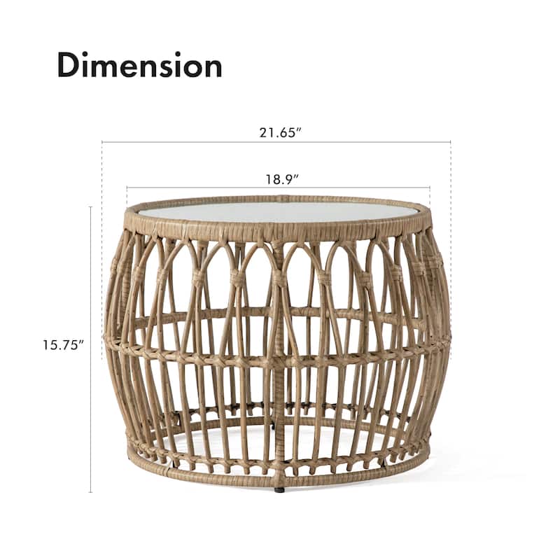 Hunter Boho Natural 22-inch Outdoor Patio Round Coffee Table with 5mm Tempered Glass Top by M&L Co.