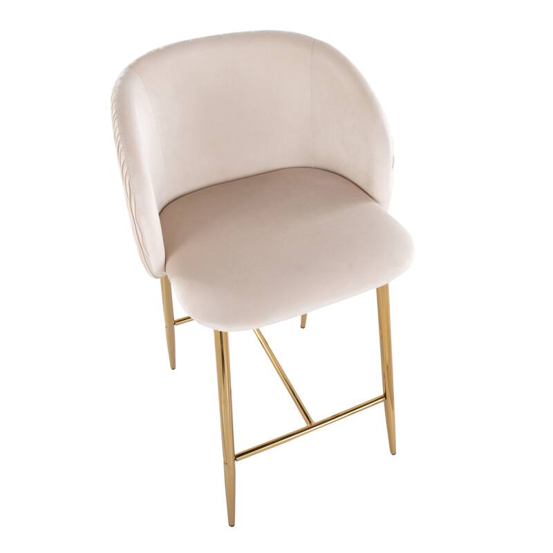 Lumisource Waves Counter Stool in Chrome and Silver Velvet - Set of 2 - 21"Lx19.75"Wx36"H