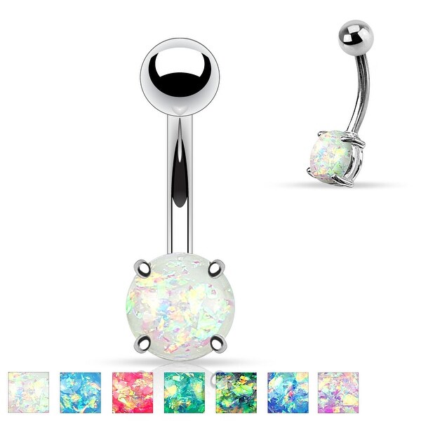 Synthetic Opal Glitter Prong Set 316L Surgical Steel Belly Button Rings