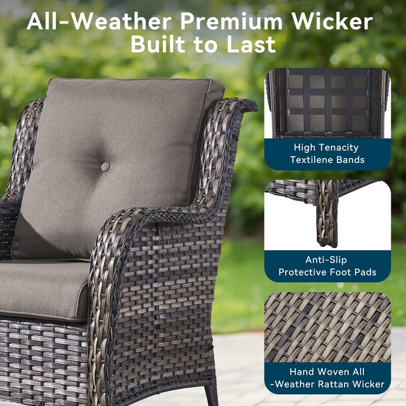 Outdoor Wicker High Back Club Chair Grey-Grey - Grey