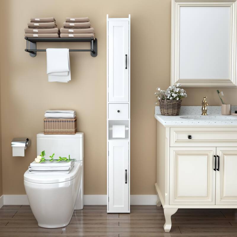 Anmytek Slim 67.51" Tall Storage Cabinet White Vertical Organizer with Anti-Tip, Open compartments