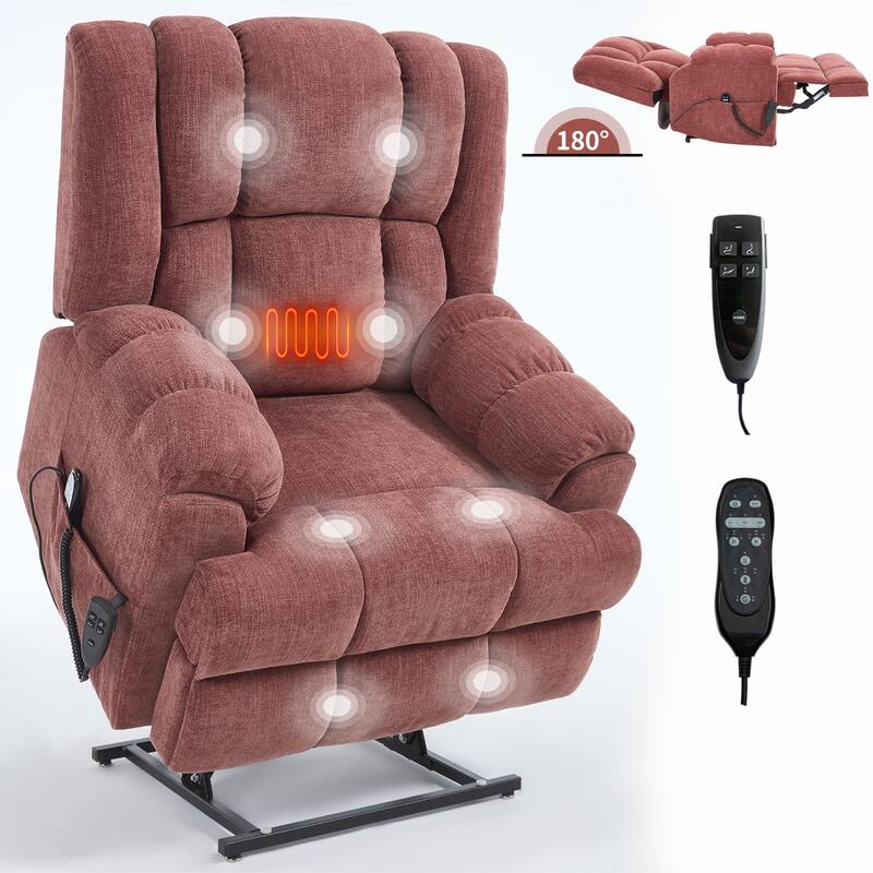 Lazy Boy Dual Motor Power Lift Chenille Recliner Chair with Massage and Heat & Power-Remote, Infinite Position