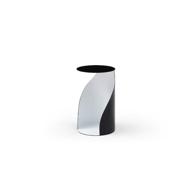 HomeRoots 19" Black and White Steel Round Pedestal End Table - 11.00 in. x 19.00 in. x 11.00 in.