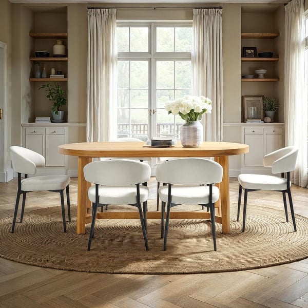 Walker Edison 7-Piece Modern Solid Oak Wood Dining Table with ...