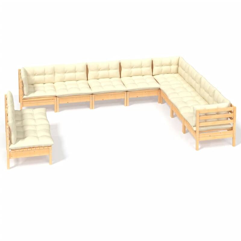 vidaXL Solid Pinewood Patio Lounge Set 10 Piece with Cushions Multi Colors