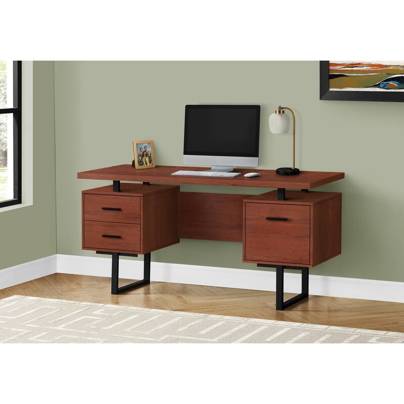 60" Contemporary Computer Desk with File Storage and Drawers, Reversible Setup for Home Office