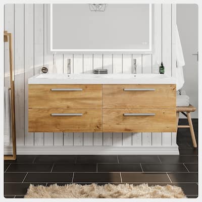 Surf 57"W Natural Oak DS Bath Vanity with Acrylic Top & Integrated Sinks