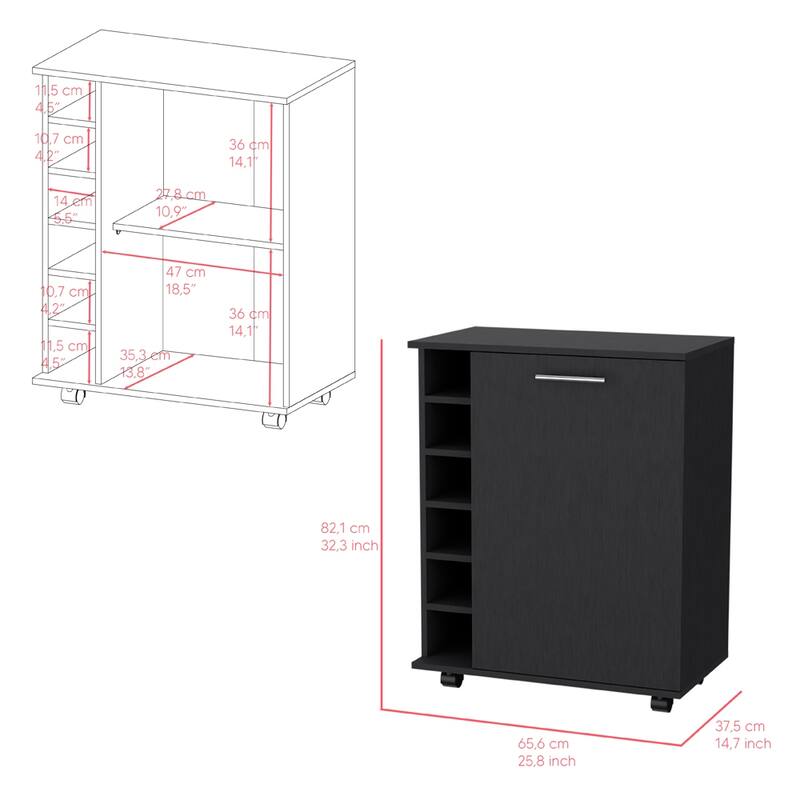 Bar Cart Cisco, Living Room, Black,High quality and durable