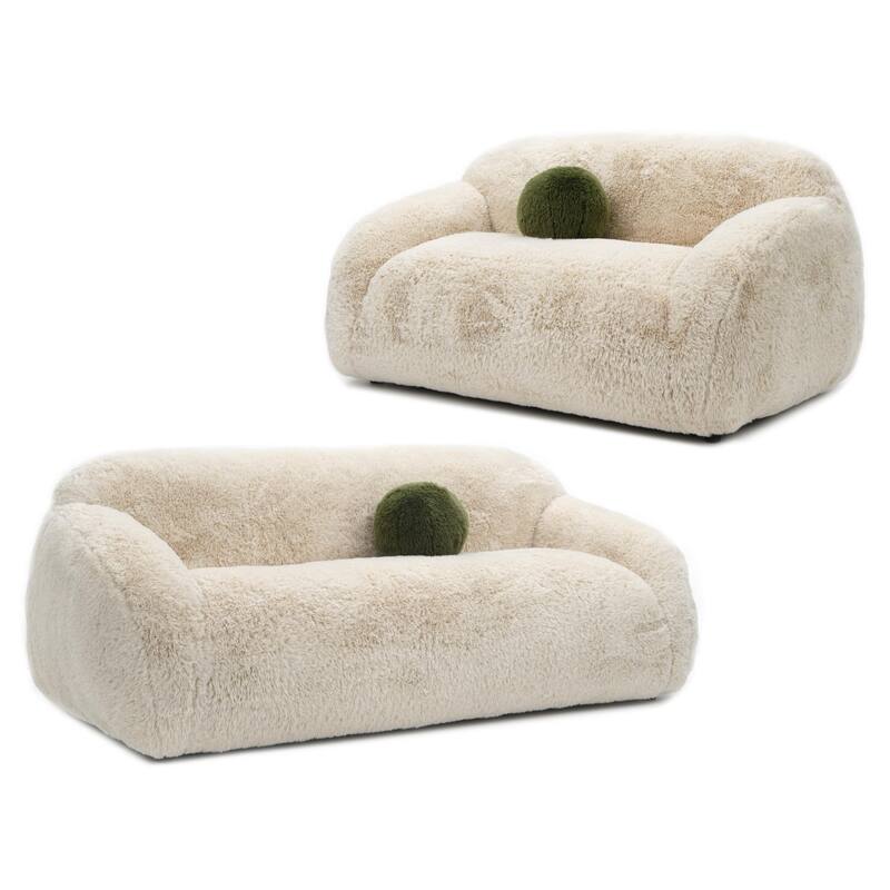 Furniture of America Cynra Modern 2-Piece Faux Fur Sofa Set with Ball Pillows