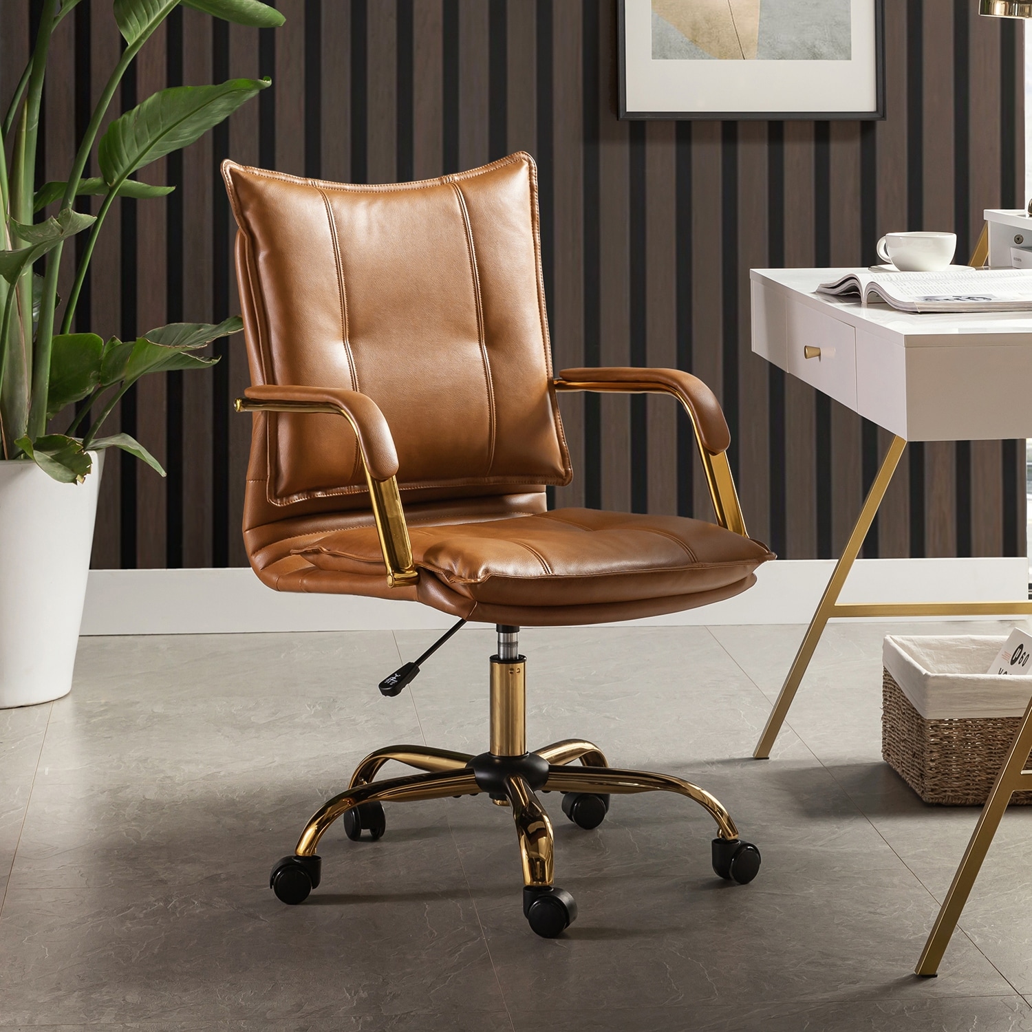 HULALA HOME Zarina Modern Faux Leather Swivel Office Chair Desk Chair with Wheels Height-adjustable