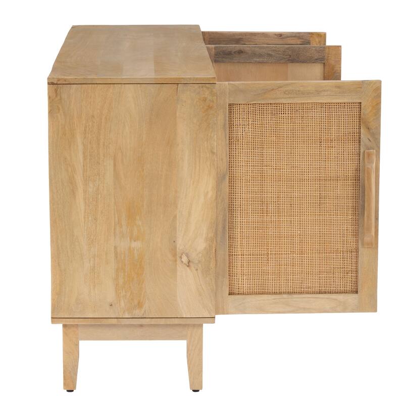 Spence Natural Mango Wood Cane 3-Door Cabinet