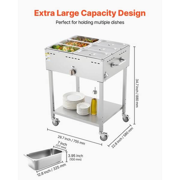 dimension image slide 0 of 4, UIMOSO Commercial Propane Steam Table,LP Gas Outdoor Soup Warmer with Drain Valve and Wheels,Stainless Steel Propane Food Warmer