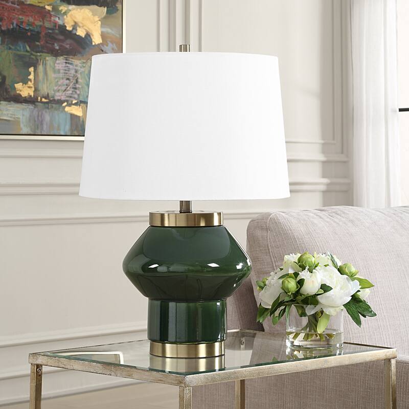 Ceramic Base Table Lamp with Tapered Shade - 32" - Jade Green