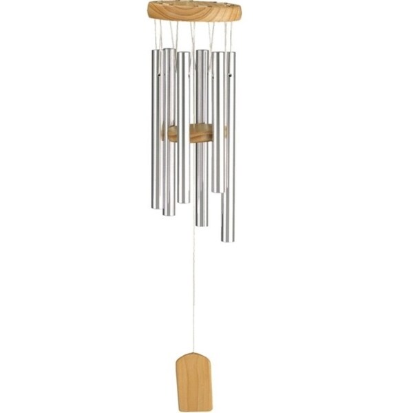 Q-Max 19" Long Silver Wood Top Traditional Wind Chime