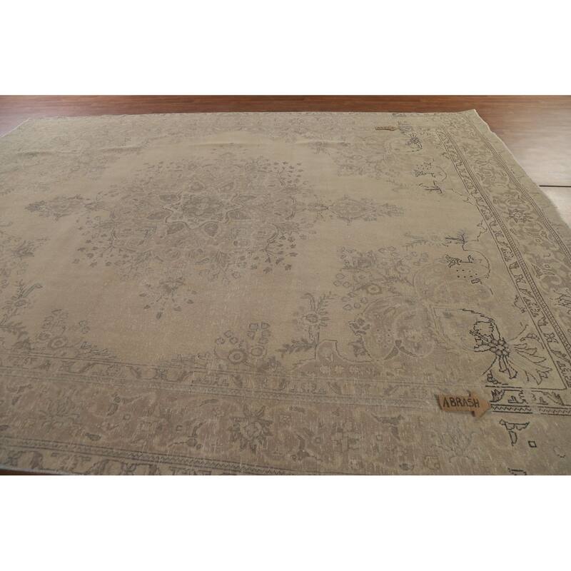 Hand Knotted Oriental 100% Wool Carpet Traditional Floral Beige & Ivories Tabriz Area Rug - 12' 6'' X 9' 6''