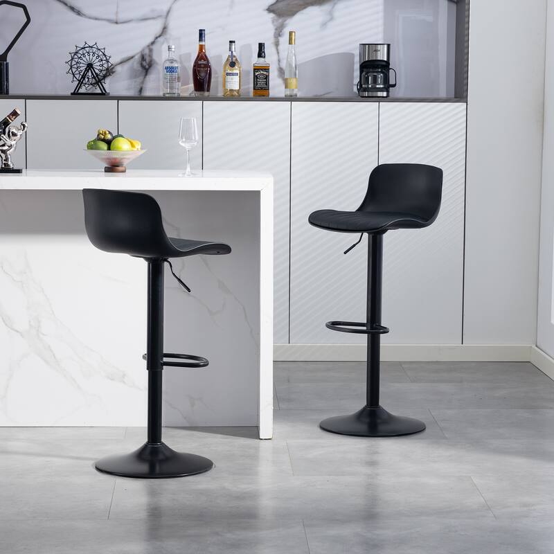 Bar Stools Set of 2 - Modern PU Leather Counter Height Barstools with Back, Height Adjustable Swivel Kitchen Island Chairs - Black