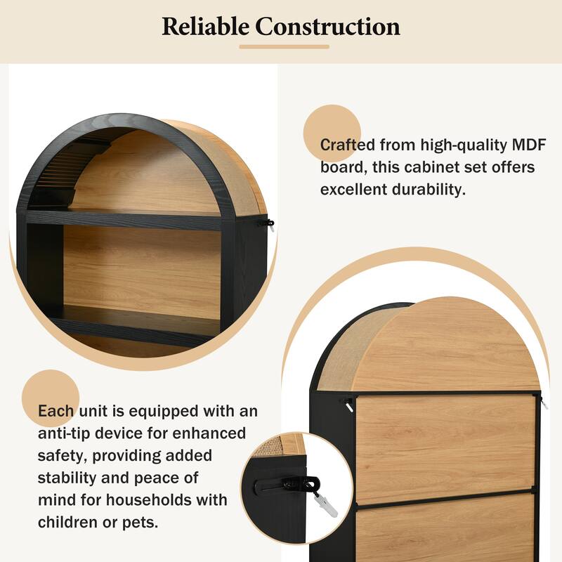 Set of 2 Farmhouse Tall Bookshelves with Arched Top, 5-Tier Open Storage Display Cabinet for Living Room