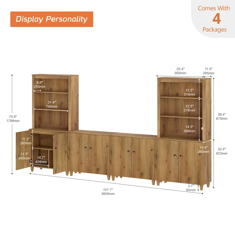 WAMPAT Modern Entertainment Center with Bookshelves for 75" TVs