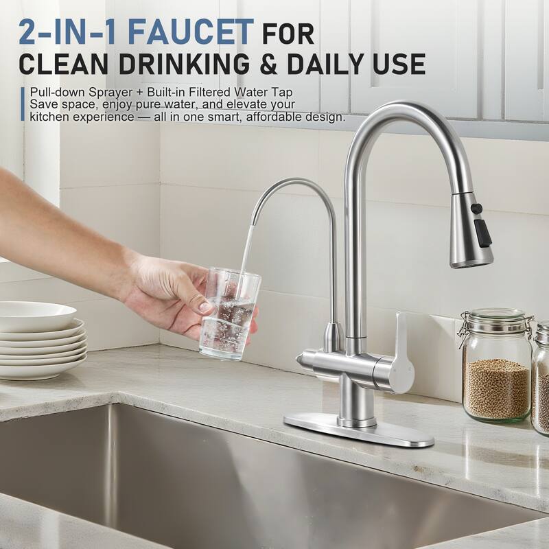 WOWOW 3 Function Pull Down Sprayer kitchen Faucet with Filter Spout