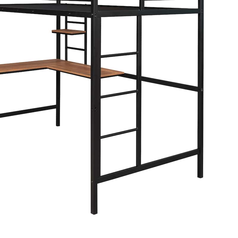 Twin Metal Loft Bed with Desk & Shelf