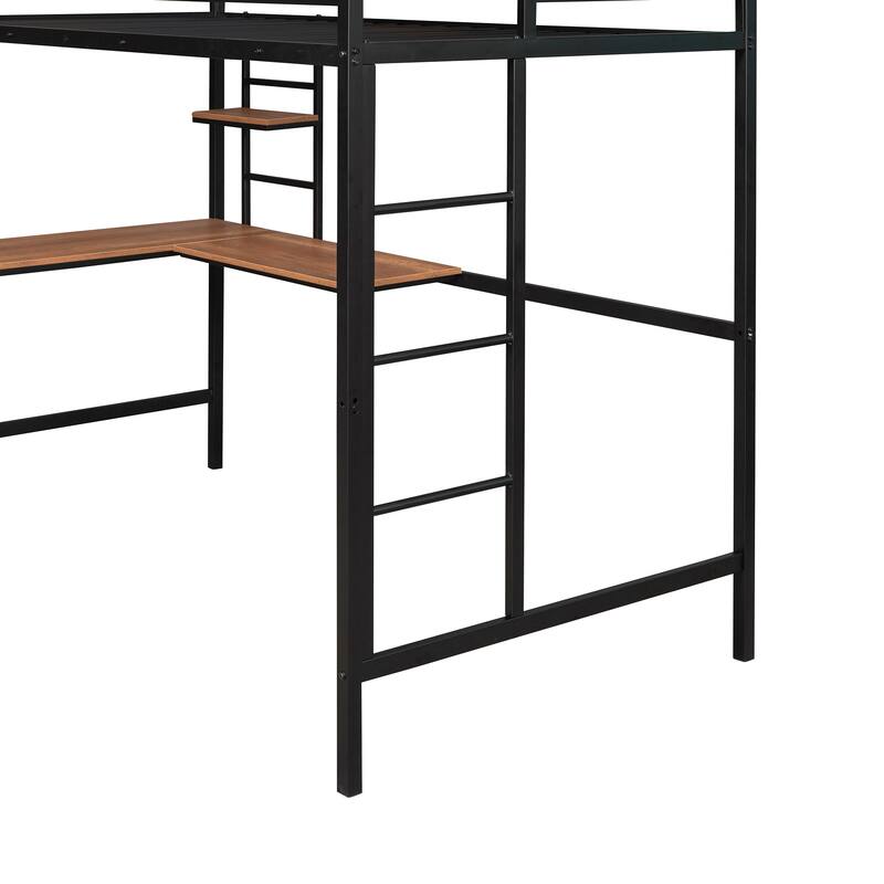 Twin Metal Loft Bed with Desk and Shelves, Space-Saving Design