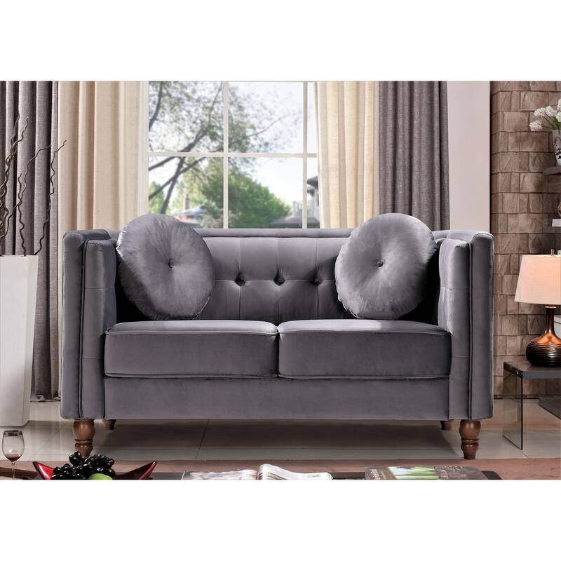 Roberta Velvet Loveseat - Grey