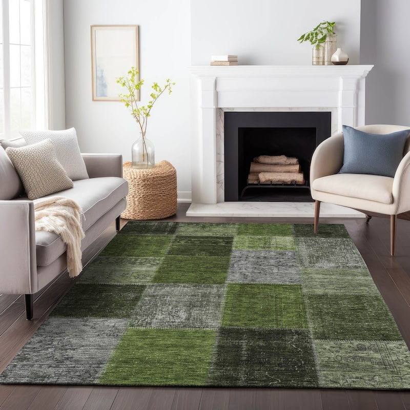 Premium Washable Super Soft Vintage Global Mayfield Rug - Olive - 9' x 12' - Rectangle