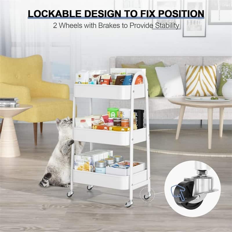 3 Tier Utility Rolling Cart - 15.94"D x 12.4"W x 30.51"H