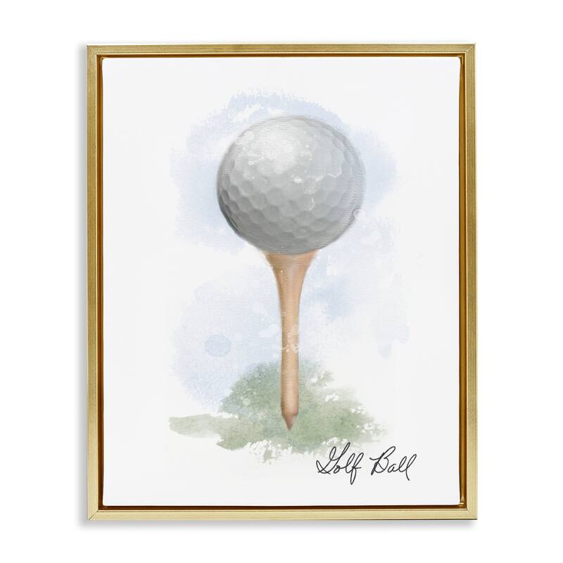 Stupell Soft Pastel Golf on Tee Framed Floater Canvas Wall Art Design By Matthew Piotrowicz - 25 x 31 - Gold