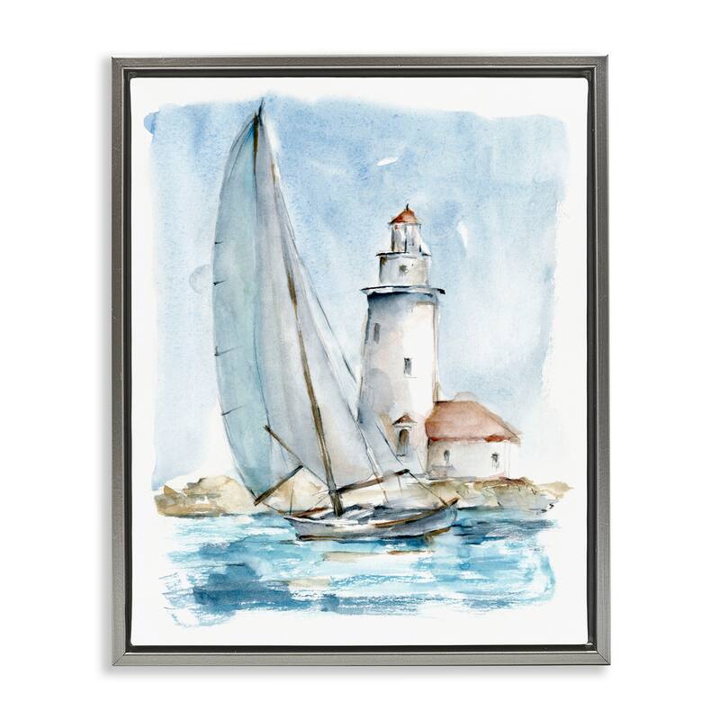 Stupell Nautical Sailboat & Lighthouse Framed Floater Canvas Wall Art by Ethan Harper