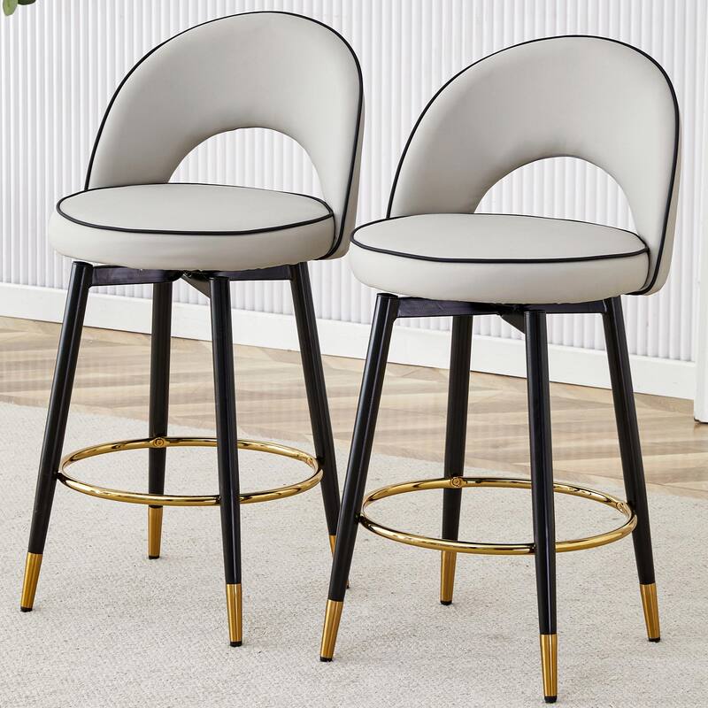 360° Rotatable Bar Chair with Modern PU Upholstery and Metal Legs - Black+ Gray