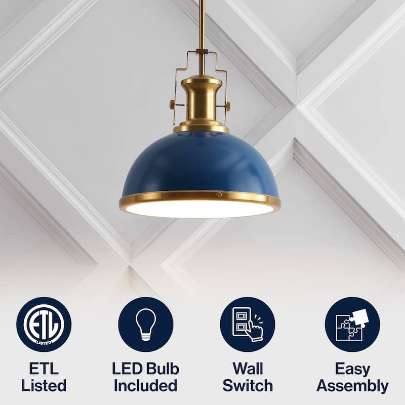 Deere Adjustable Iron/Glass Vintage LED Dome Pendant, by JONATHAN Y