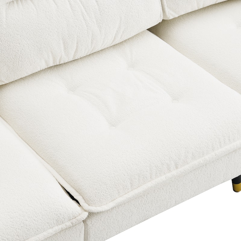 White 106'' L-Shaped 4 Seater Convertible Sectional Sofa with Adjustable Two-Tone Legs, Movable Ottoman