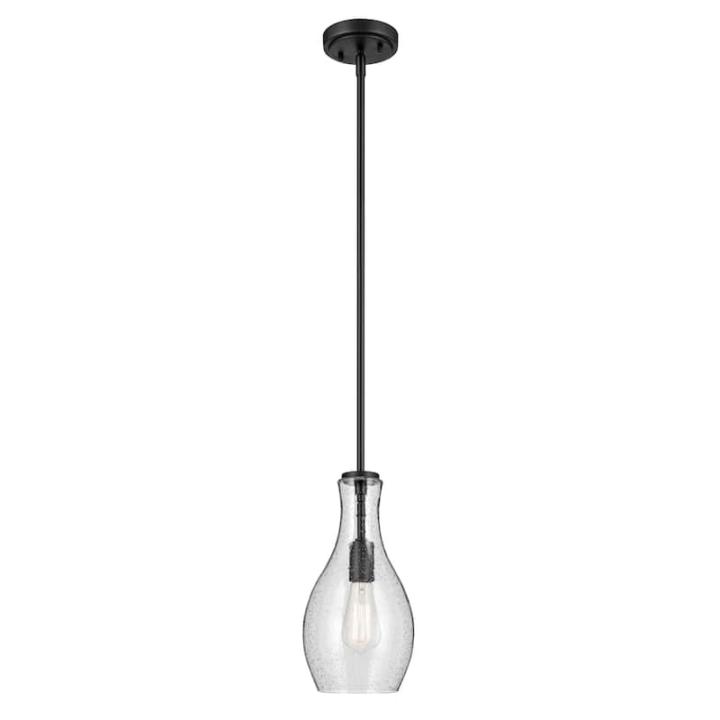 Kichler Lighting Everly 1-Light Bell Pendant Light with Seeded Glass - Black - 13.75 inch