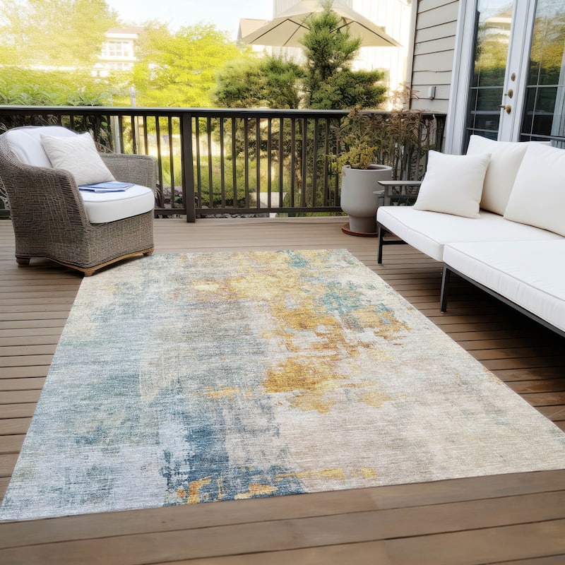 Machine Washable Indoor/ Outdoor Abstract Contemporary Chantille Rug